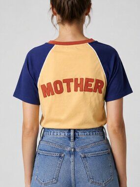 The Bee & The Fox Raglan MOTHER T-Shirt Yellow Blue V-Neck Small NWT